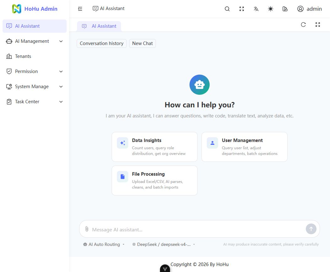 AI assistant start page with assistant selection and task input